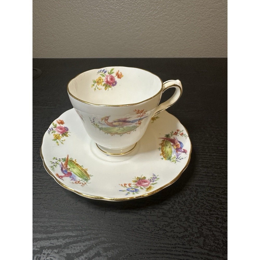 Grosvenor China England Demitasse Cup & Saucer Exotic Birds Excellent